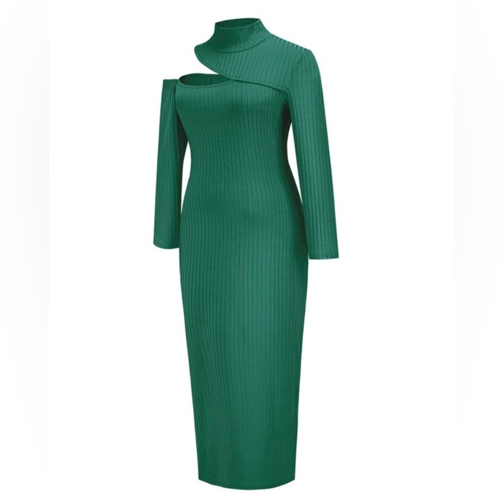 Ladies Sexy Open Show Slit Dress Turtleneck Strip Long Skirt - Picture 4 of 6